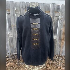 Vintage 80s Gepetto Avant-Garde Sweater |Faux Leather & Metal Details XL